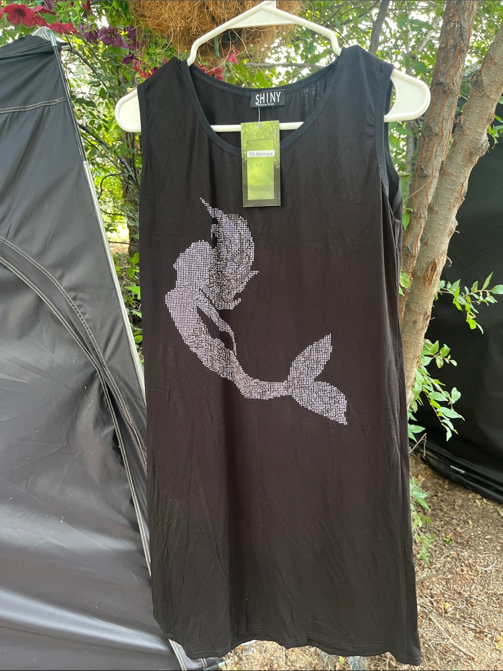 Black Midi Dress with Silver Mermaid Graphic